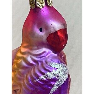 Vintage German Blown Glass Pink Parrot Bird on Ball Ornament ~5.5"